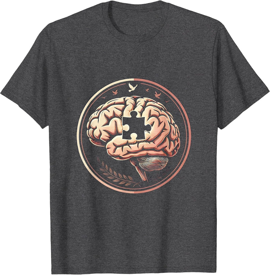 Men's Special Education Brain Puzzle Piece Glowing Art T-Shirt - Dark Heather Grey
