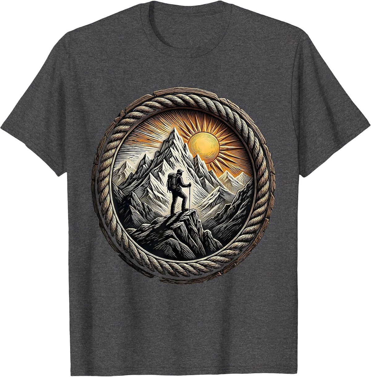 Men's Lone Hiker Mountain Ridge Silhouette Adventure T-Shirt - Dark Heather Grey