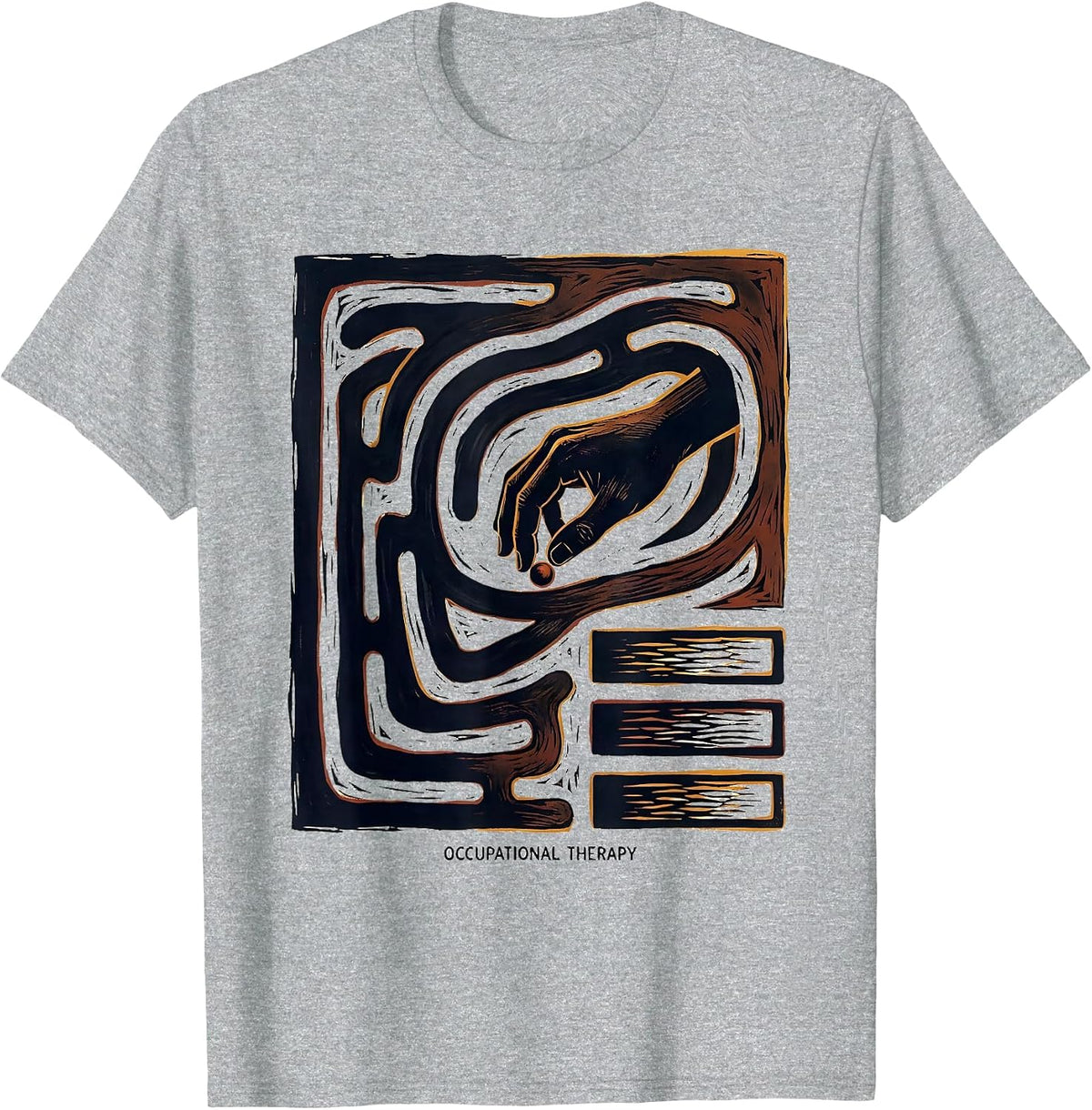 Men's Occupational Therapy Linocut Retro OT Month Practitioner T-Shirt - Heather Grey