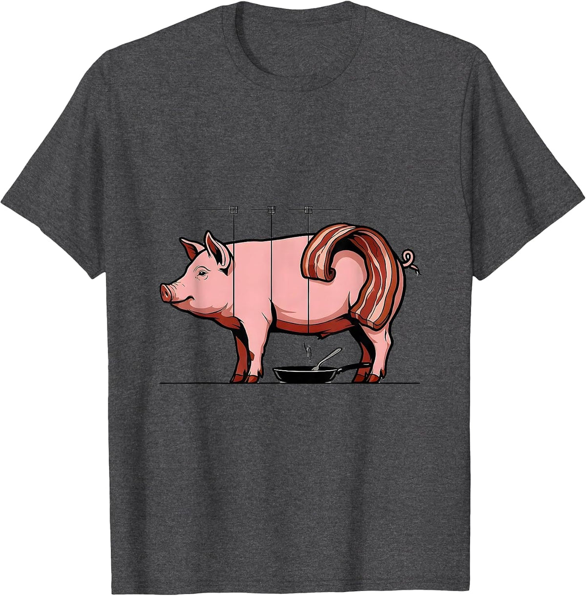 Pig Bacon Diagram Funny Food Lover Gift T-Shirt - Dark Heather Grey