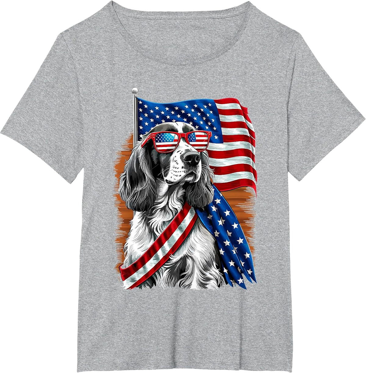 Patriotic USA English Springer Spaniel Dog T-Shirt - Heather Grey