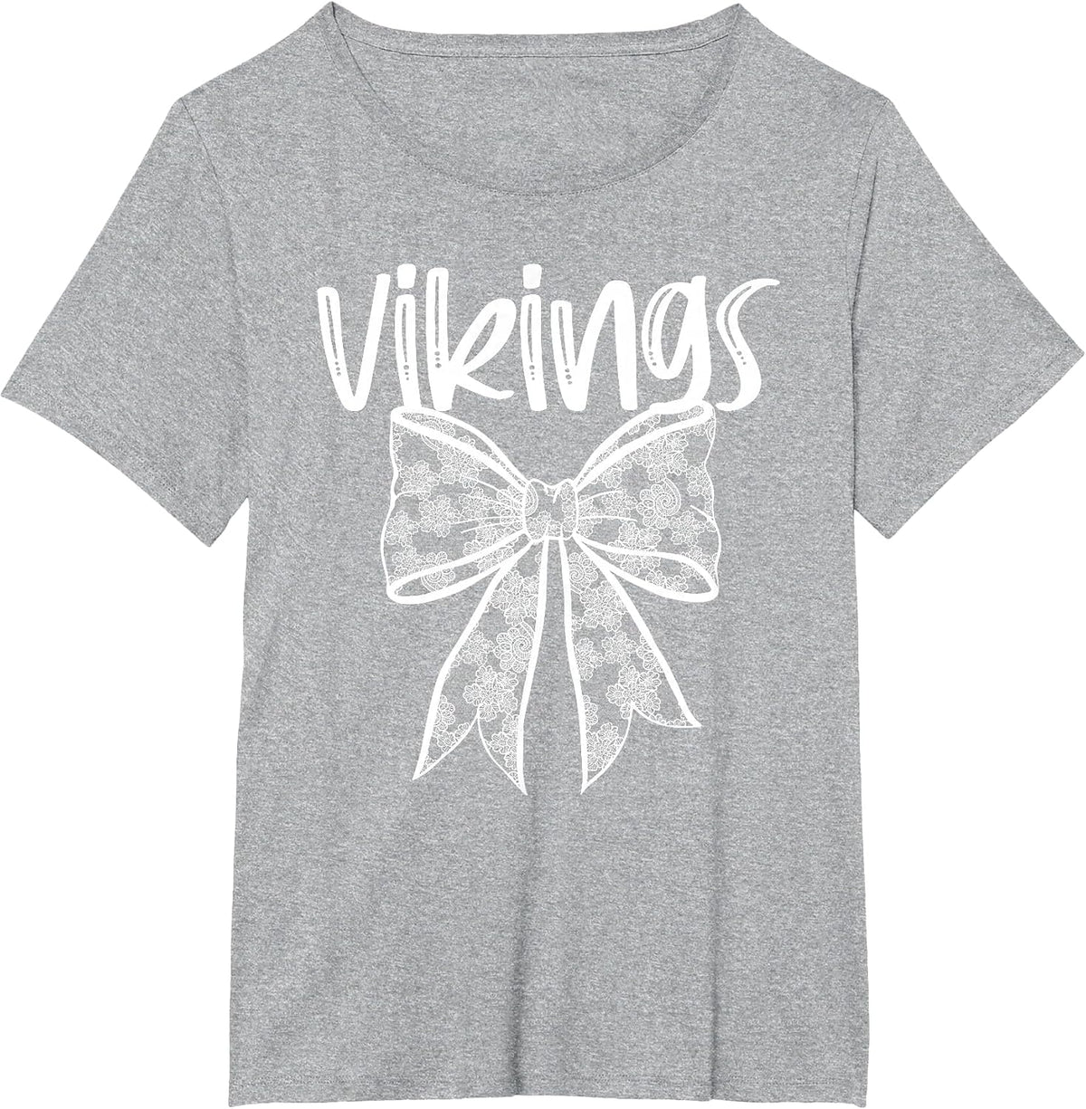 Vikings Coquette Aesthetic Girly Team Mascot Lace Bow Preppy T-Shirt - Heather Grey