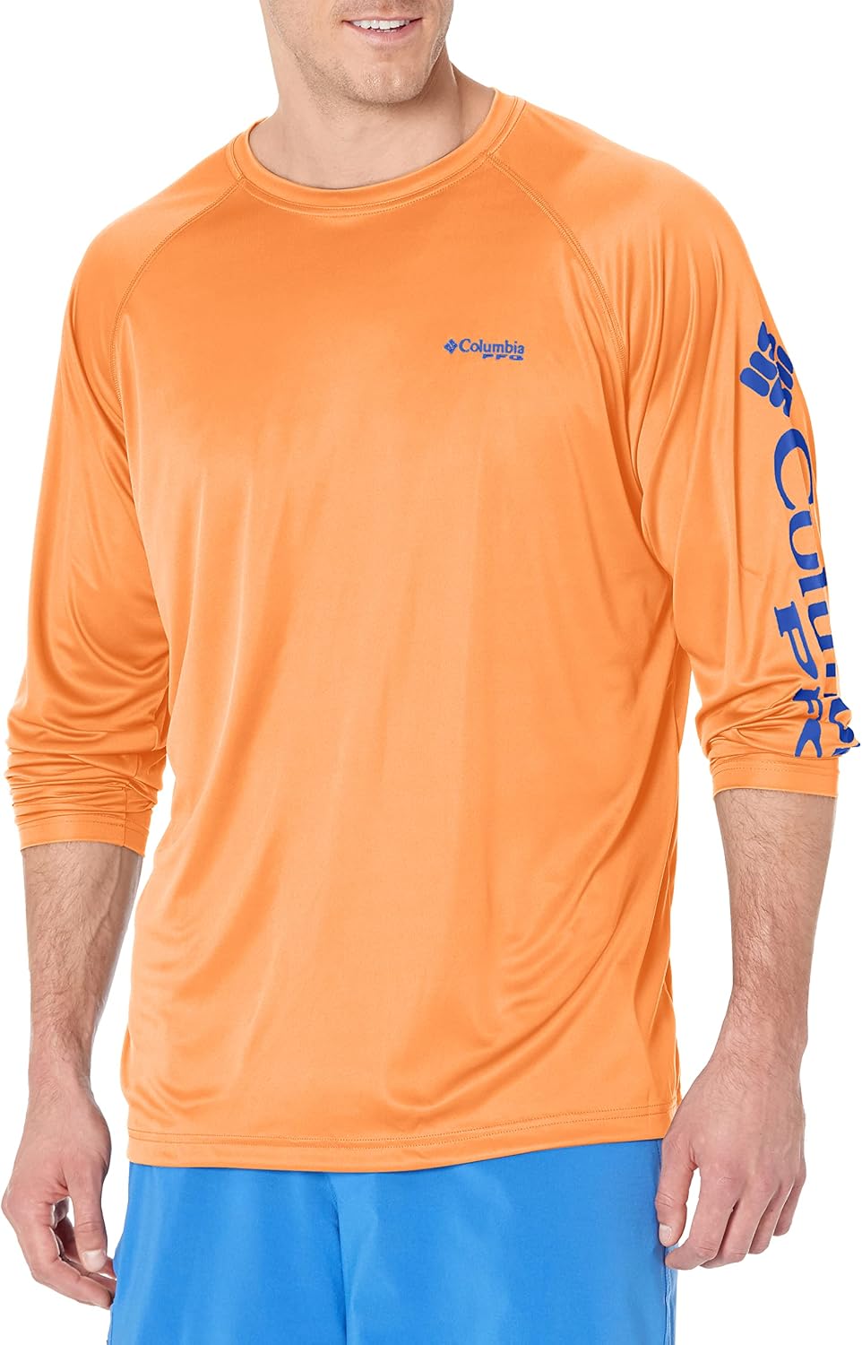 Columbia Men's PFG Terminal Tackle Long Sleeve Shirt - Bright Nectar\/Vivid Blue Logo