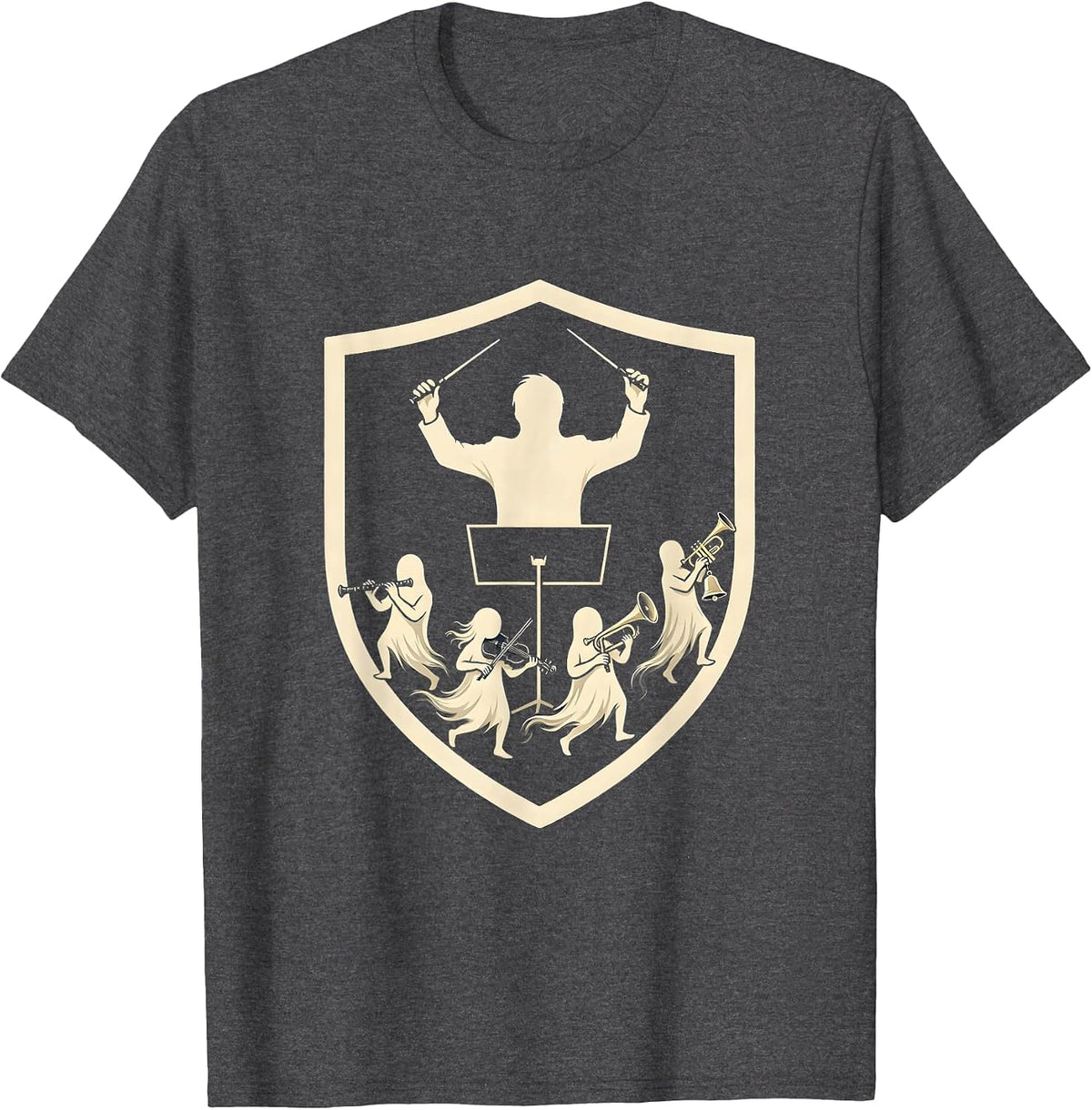 Men's Sealed Shield Ghost Band Music Teacher Halloween Humor T-Shirt - Dark Heather Grey