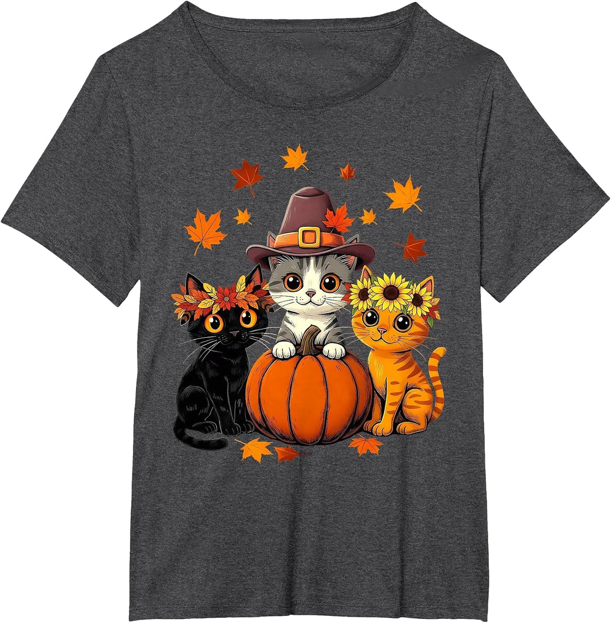 Thanksgiving Kittens Pumpkin Cute Fall Cats Lover Men Women T-Shirt - Dark Heather Grey