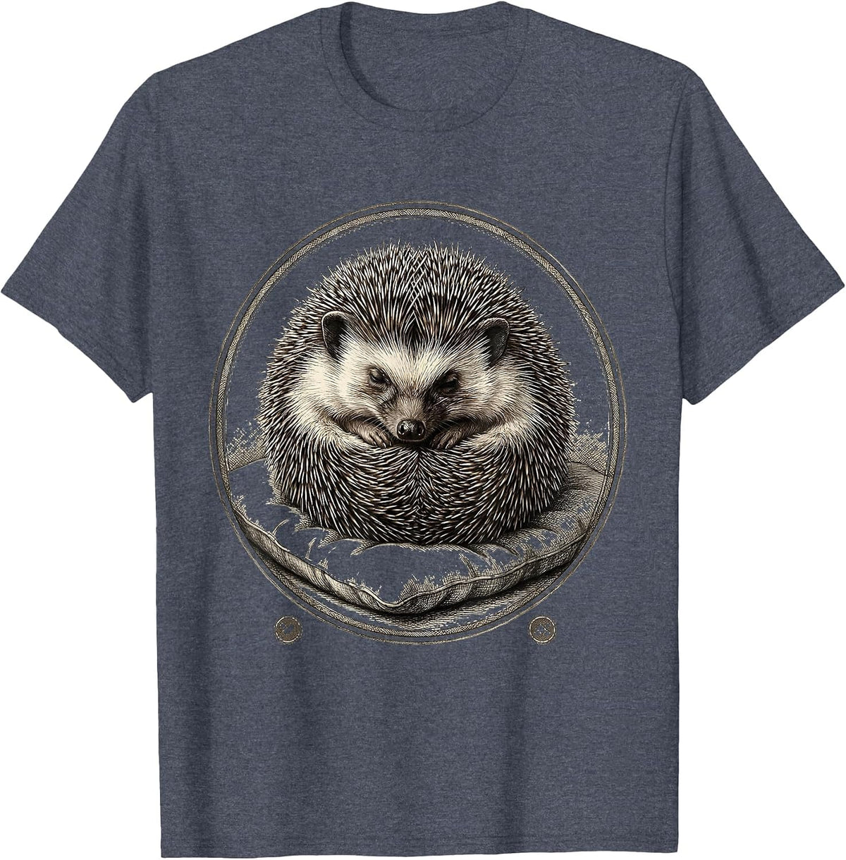 Sleeping Hedgehog Crosshatch Etching Animal Lover Gift T-Shirt - Heather Blue