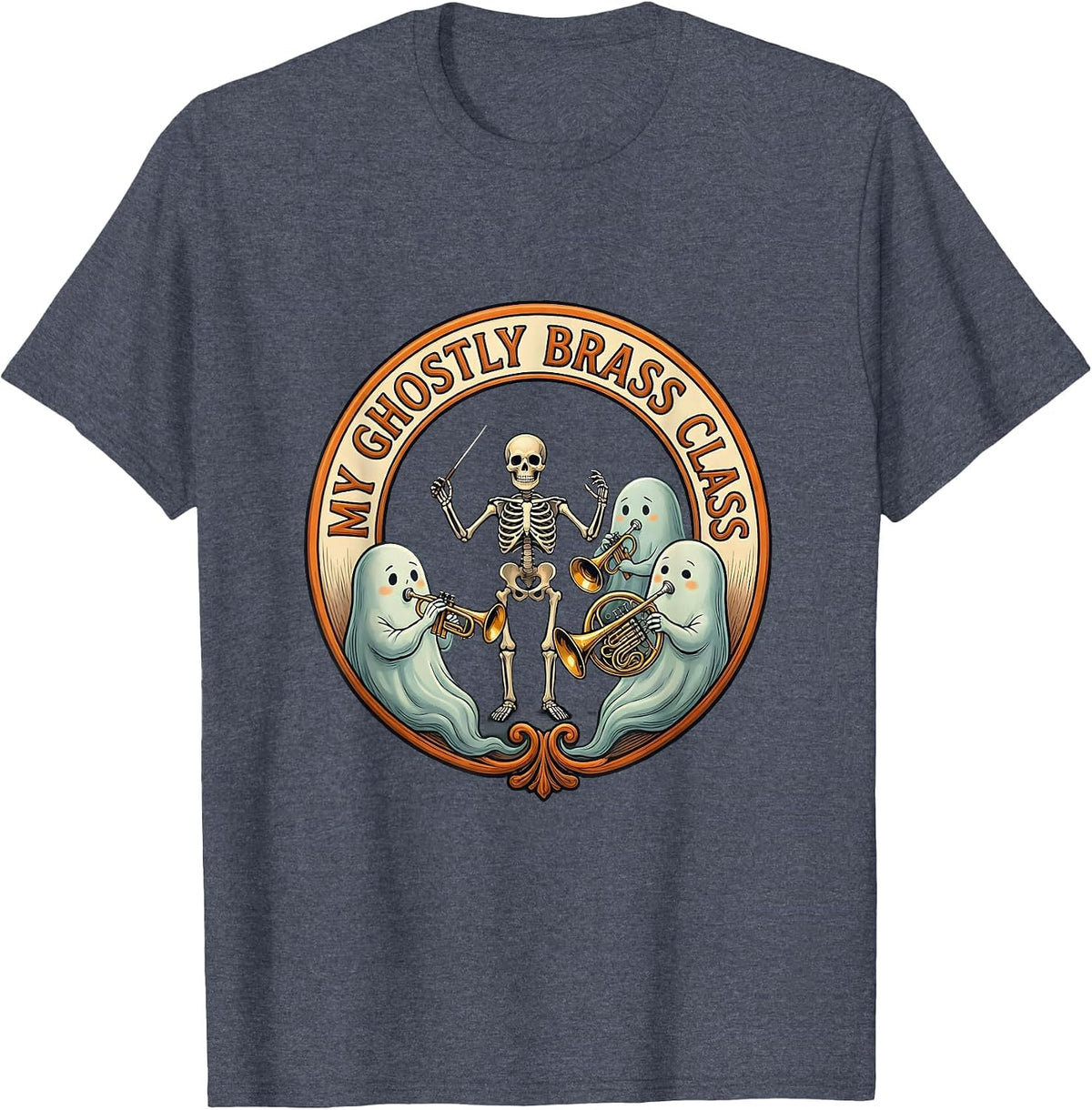 My Ghostly Brass Class Funny Music Teacher Ghost Band T-Shirt - Heather Blue