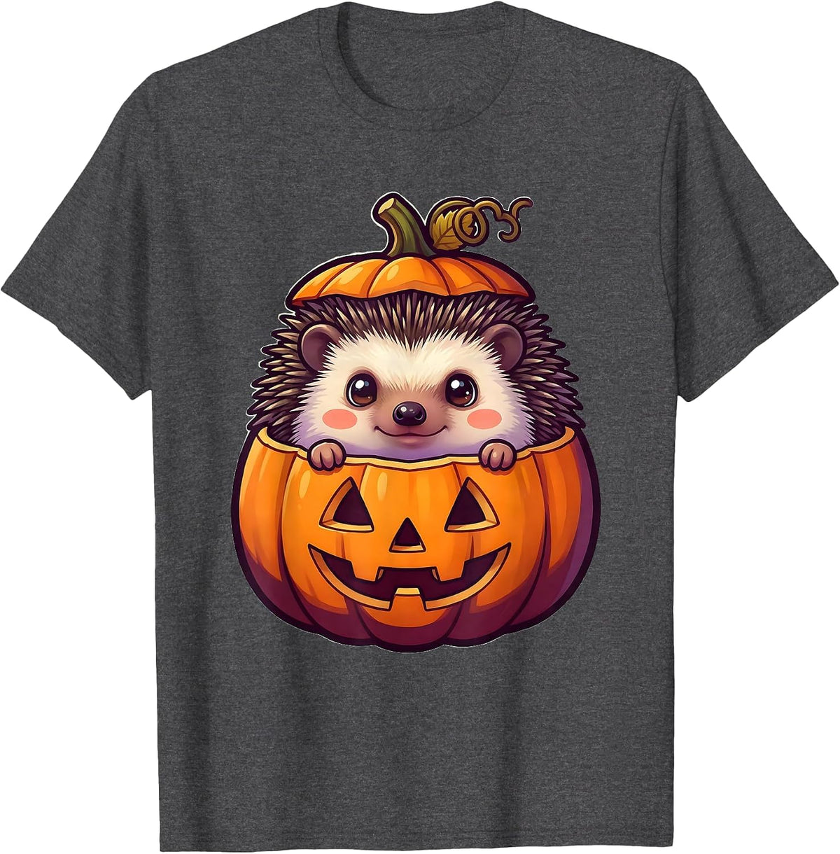 Men's Cute Chibi Hedgehog Pumpkin Halloween Kids Humor T-Shirt - Dark Heather Grey