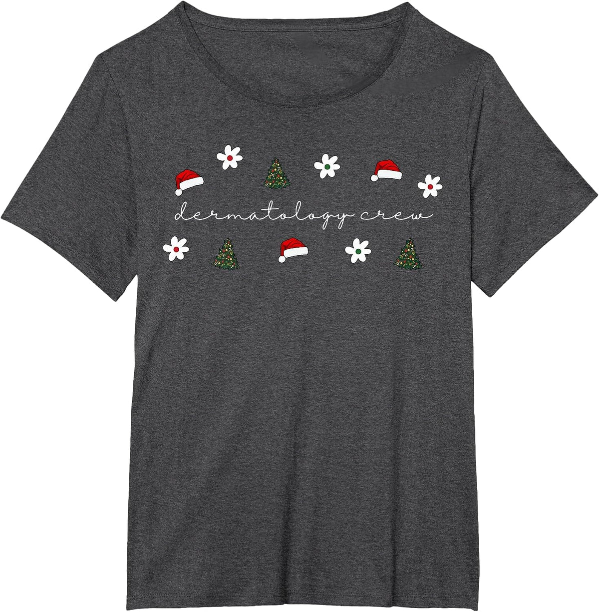 Christmas Santa Hat Dermatology Crew Nurse Daisy Flower T-Shirt - Dark Heather Grey