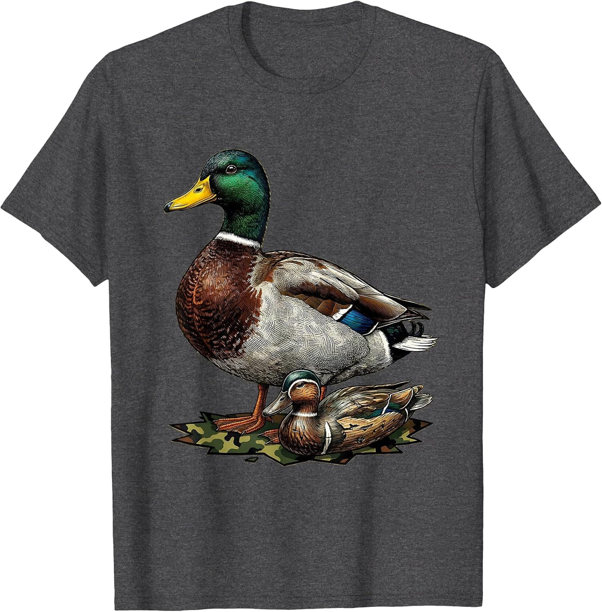 Men's Mallard Drake Waterfowl Hunter Camo Duck Hunting T-Shirt - Dark Heather Grey