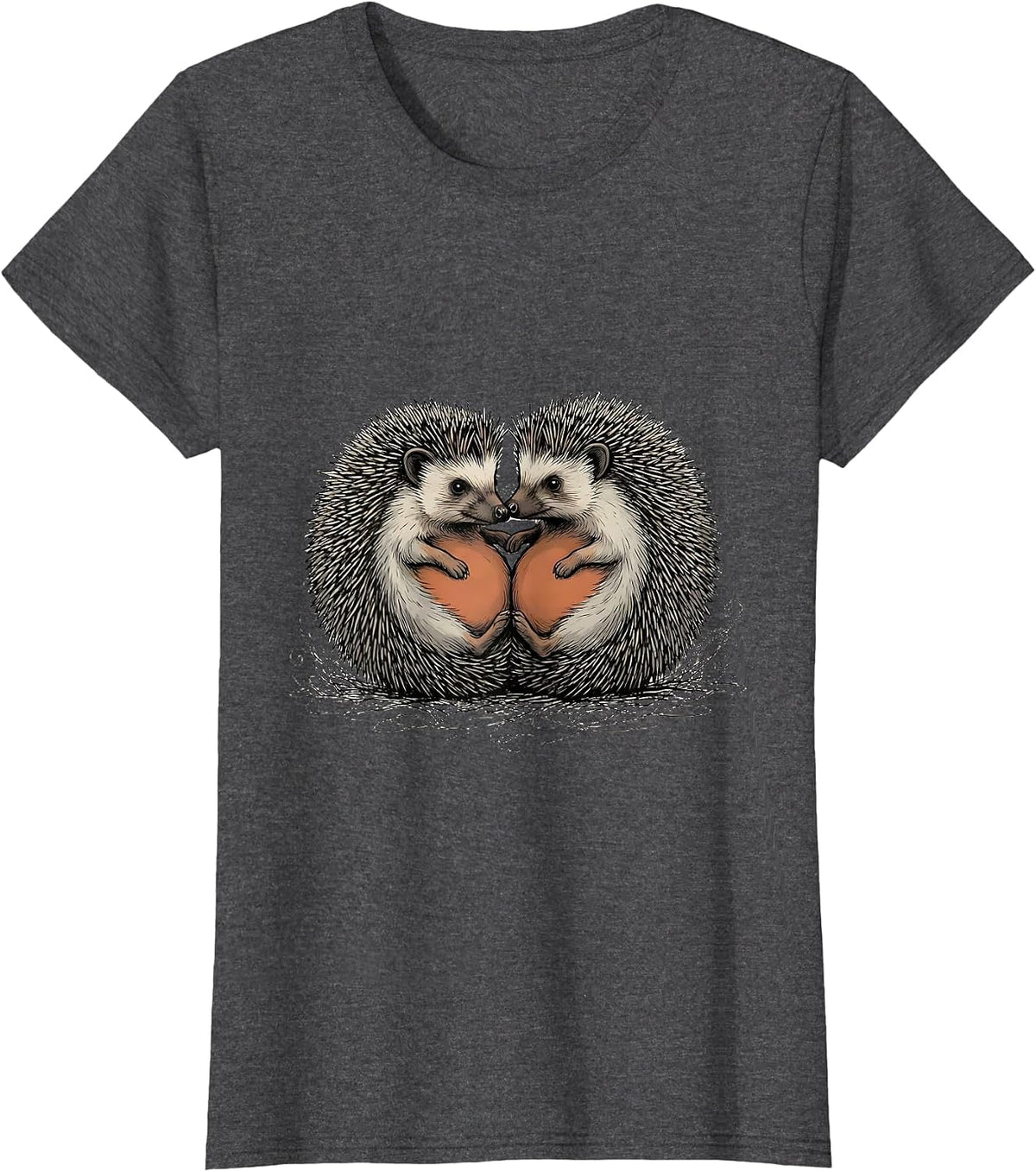 Women's Cute Hedgehogs Hand-Sketched Animal Lover Humor T-Shirt - Dark Heather Grey