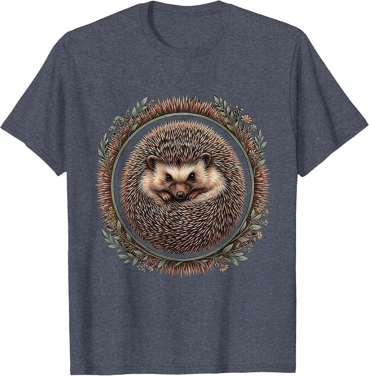 Hedgehog Curled Up Defensive Ball Cute Wildlife Art T-Shirt - Heather Blue