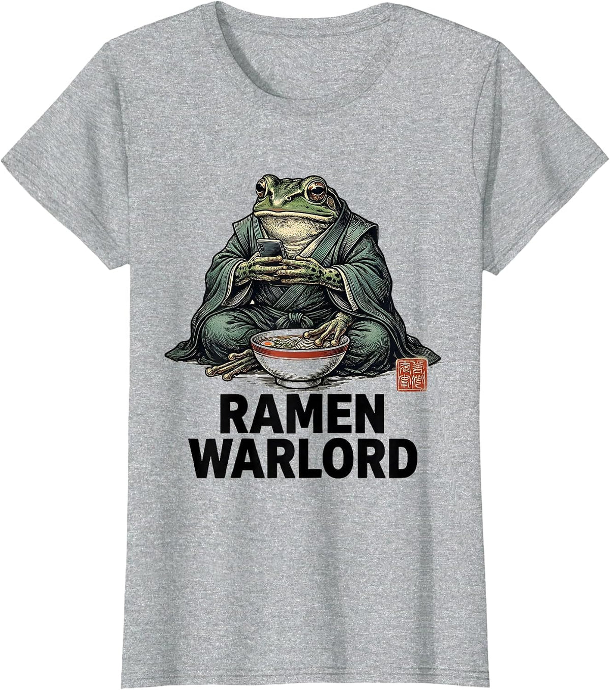 Women's Ramen Warlord Grumpy Frog Japanese Art Anime Meme T-Shirt - Heather Grey