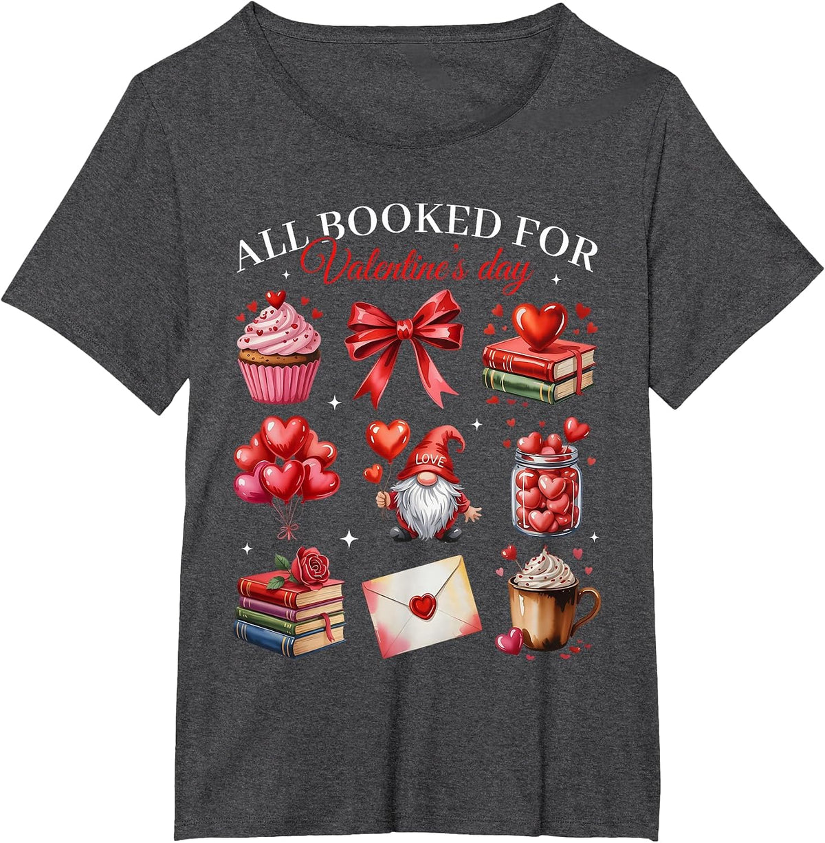 All Booked for Valentine Coquette Bow Girl Women Teacher T-Shirt - Dark Heather Grey