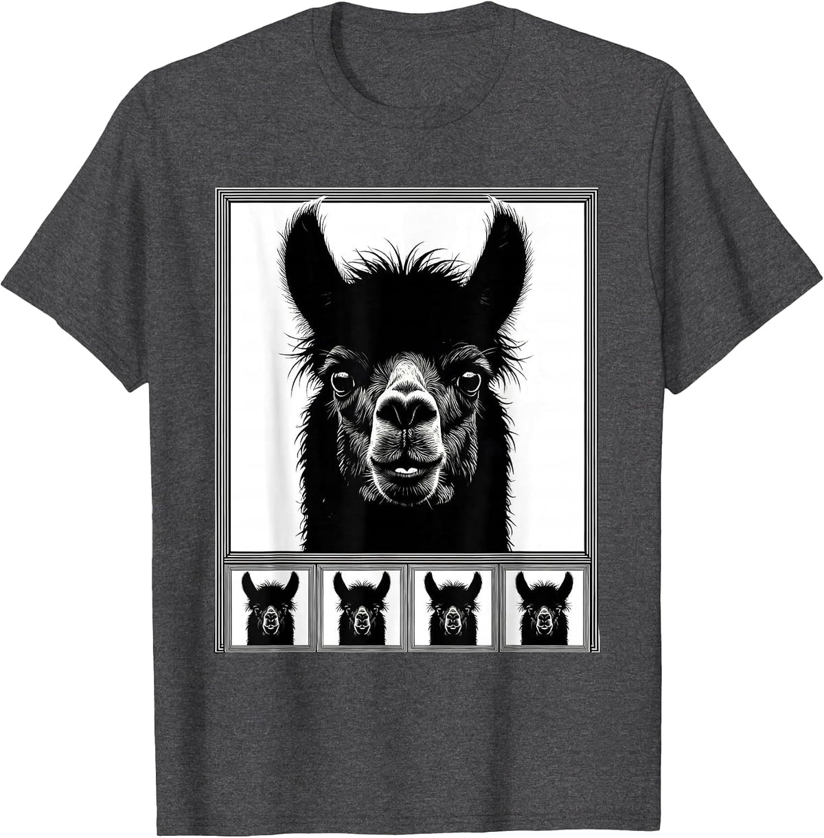 Alpaca Photobooth Funny Animal Portrait T-Shirt - Dark Heather Grey