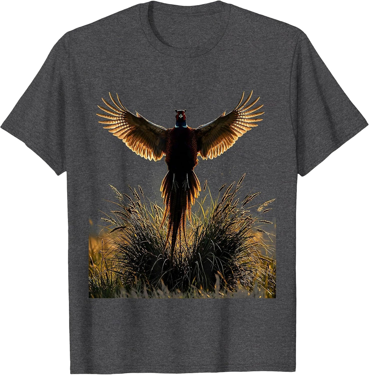 Pheasant Burst Fall Hunting Graphic Design T-Shirt - Dark Heather Grey