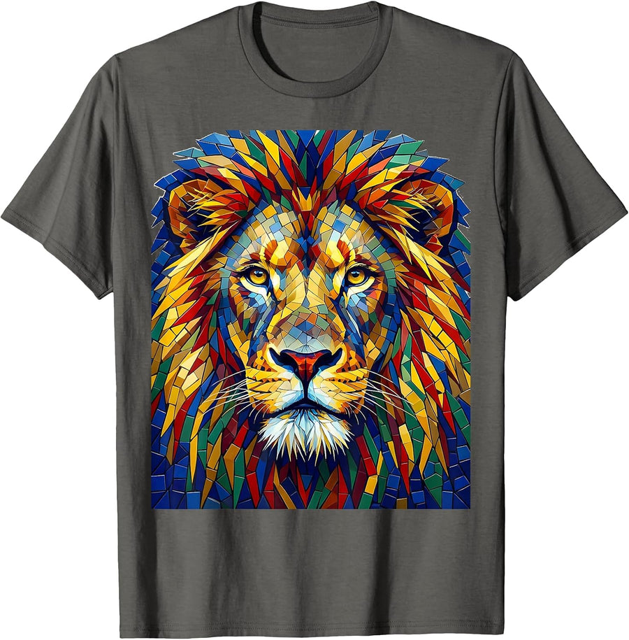 Autism Awareness Mosaic Lion Colorful Art Design T-Shirt - Asphalt Grey