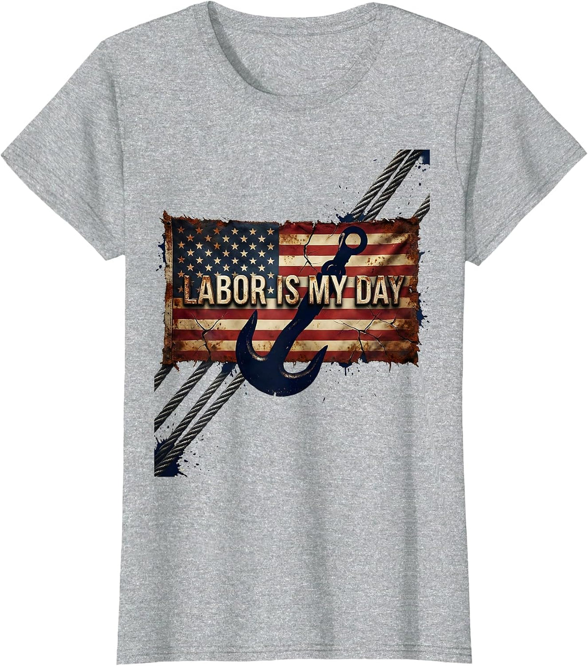 Labor Is My Day Distressed Blue Collar Pride Labor Day T-Shirt - Heather Grey