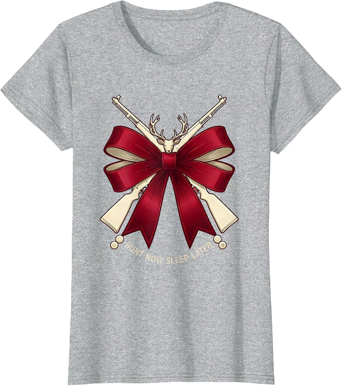 Hunt Now Sleep Later Hunting Graphic Design T-Shirt - Heather Grey