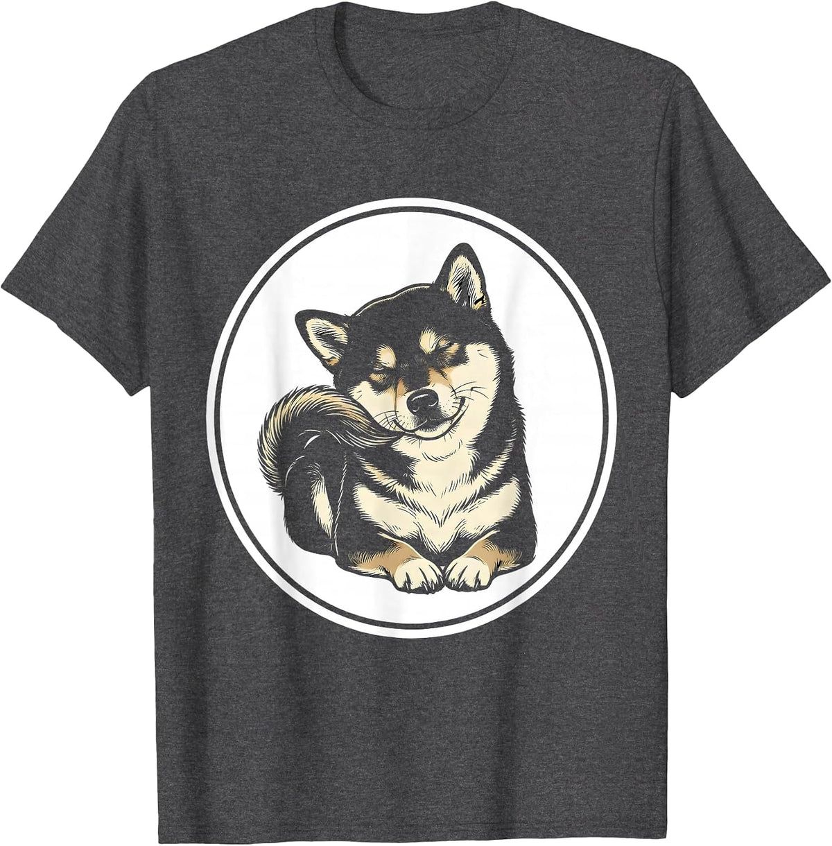 Shiba Inu Loaf Line Art Funny Dog Lover Gift T-Shirt - Dark Heather Grey