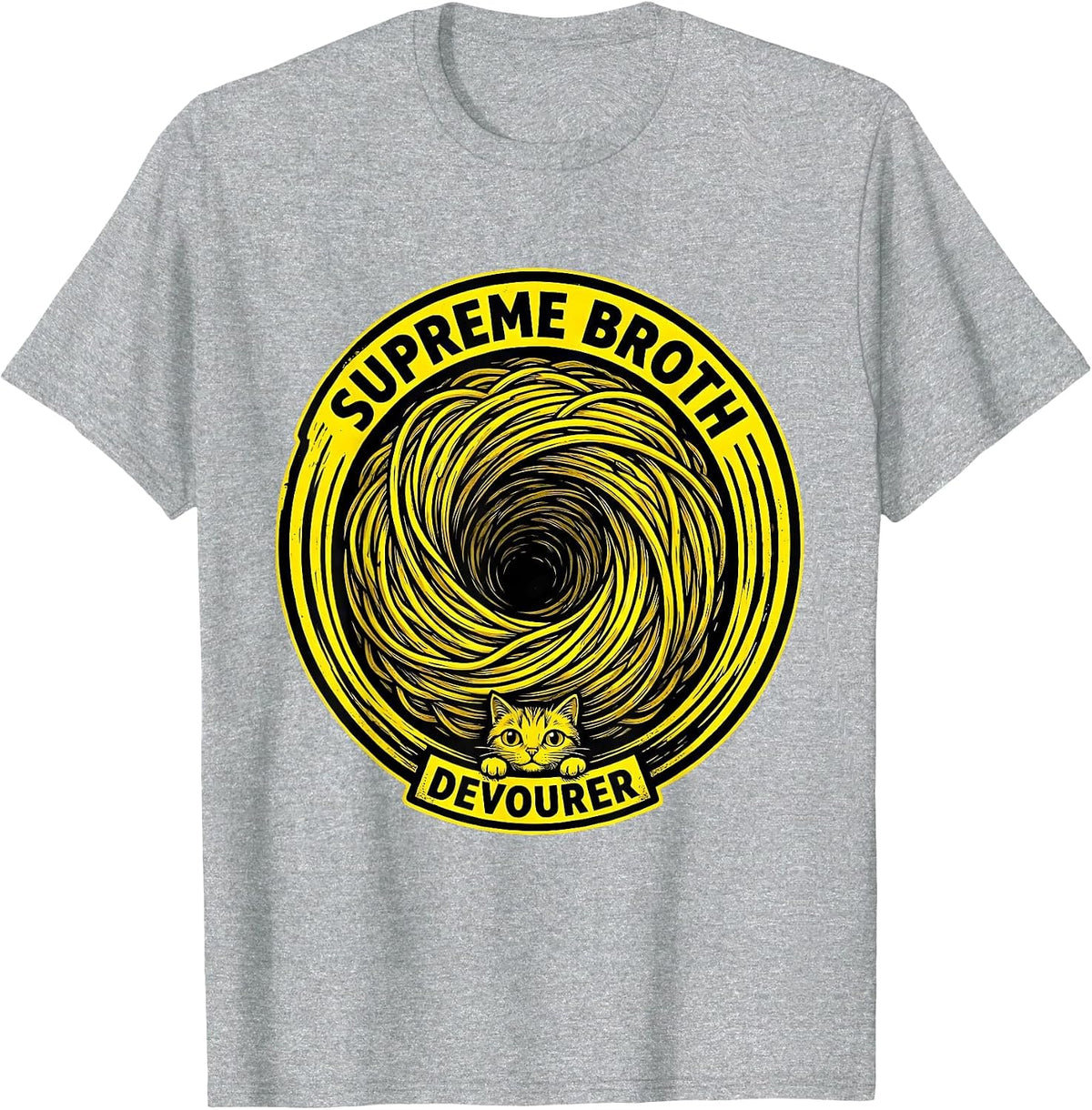 Men's Supreme Broth Devourer Funny Cat Ramen Anime Kawaii Gift T-Shirt - Heather Grey