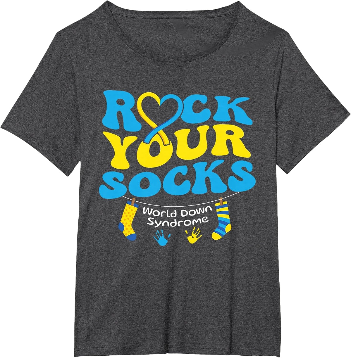 Rock Your Socks Cute Socks World Down Syndrome Day Awareness T-Shirt - Dark Heather Grey