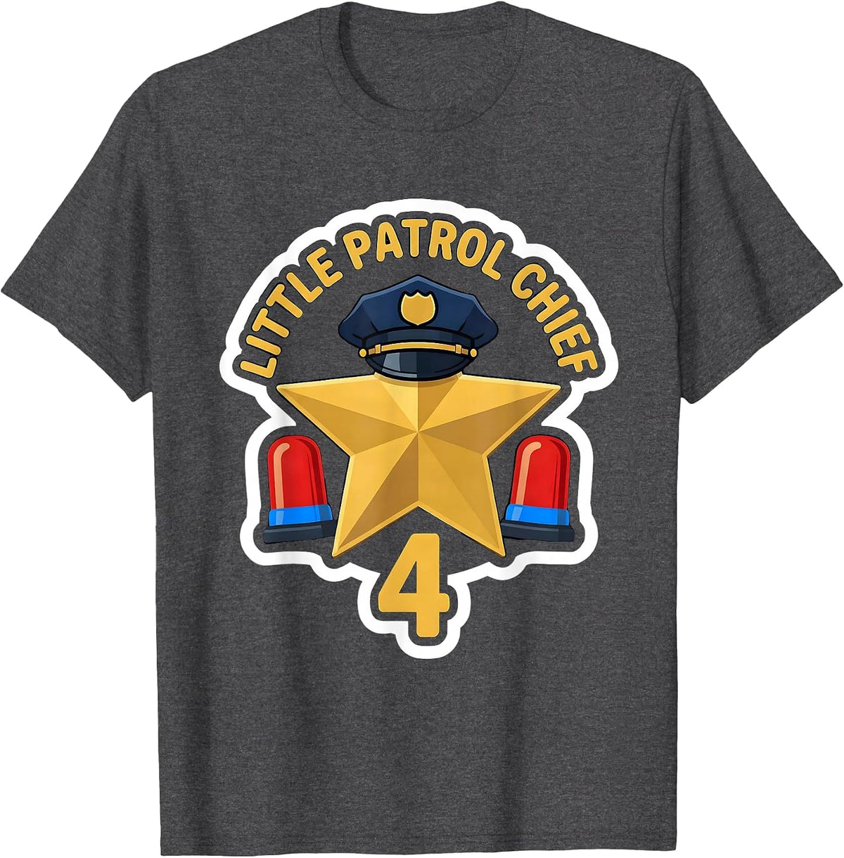 Little Patrol Chief Age 4 Kids Future Police Officer T-Shirt - Dark Heather Grey