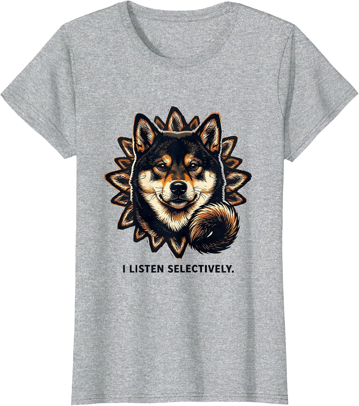 I Listen Selectively Funny Shiba Inu Dog Lover Gift T-Shirt - Heather Grey