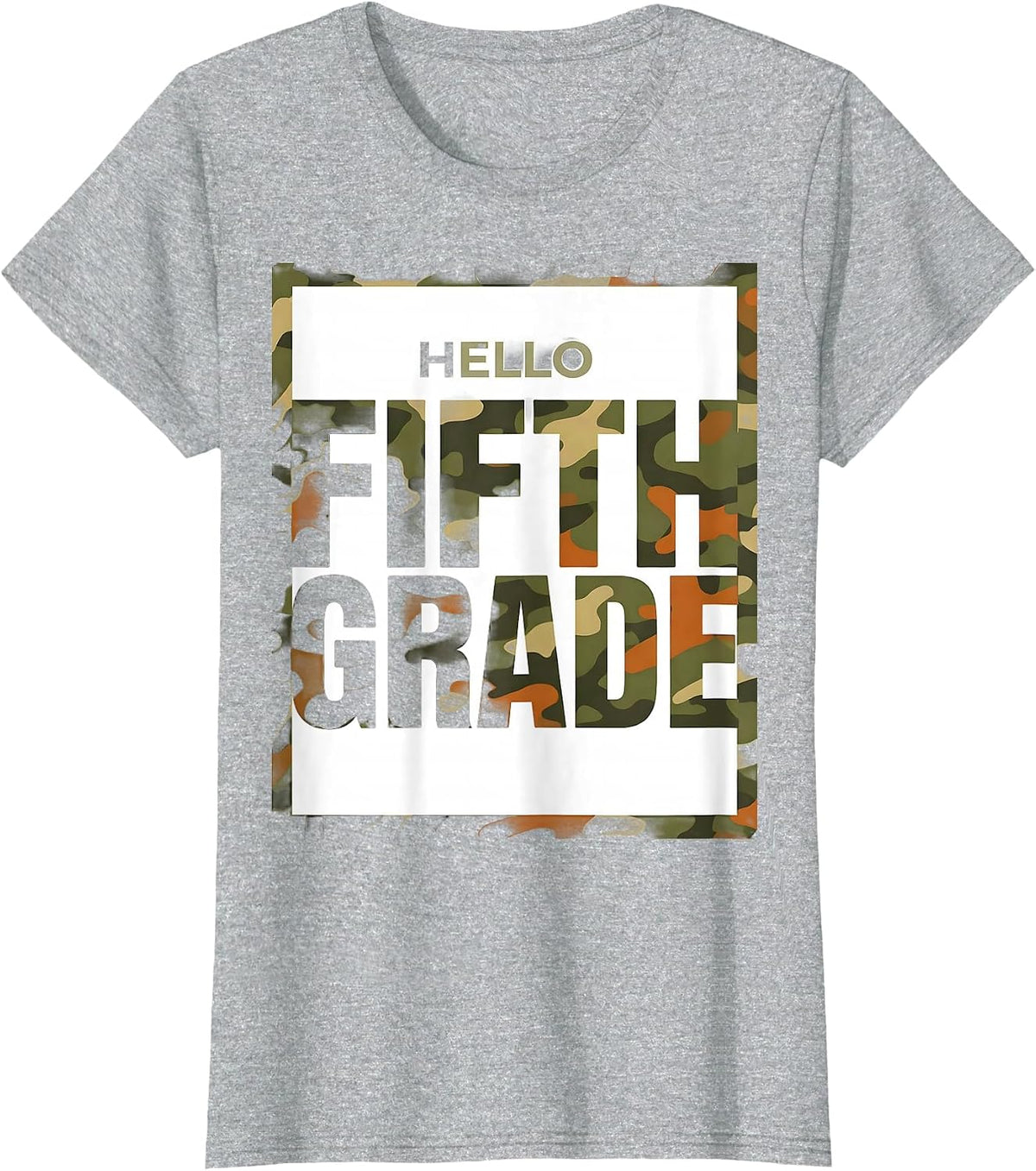 Hello Fifth Grade Camo Back To School Boys Teachers T-Shirt - Heather Grey