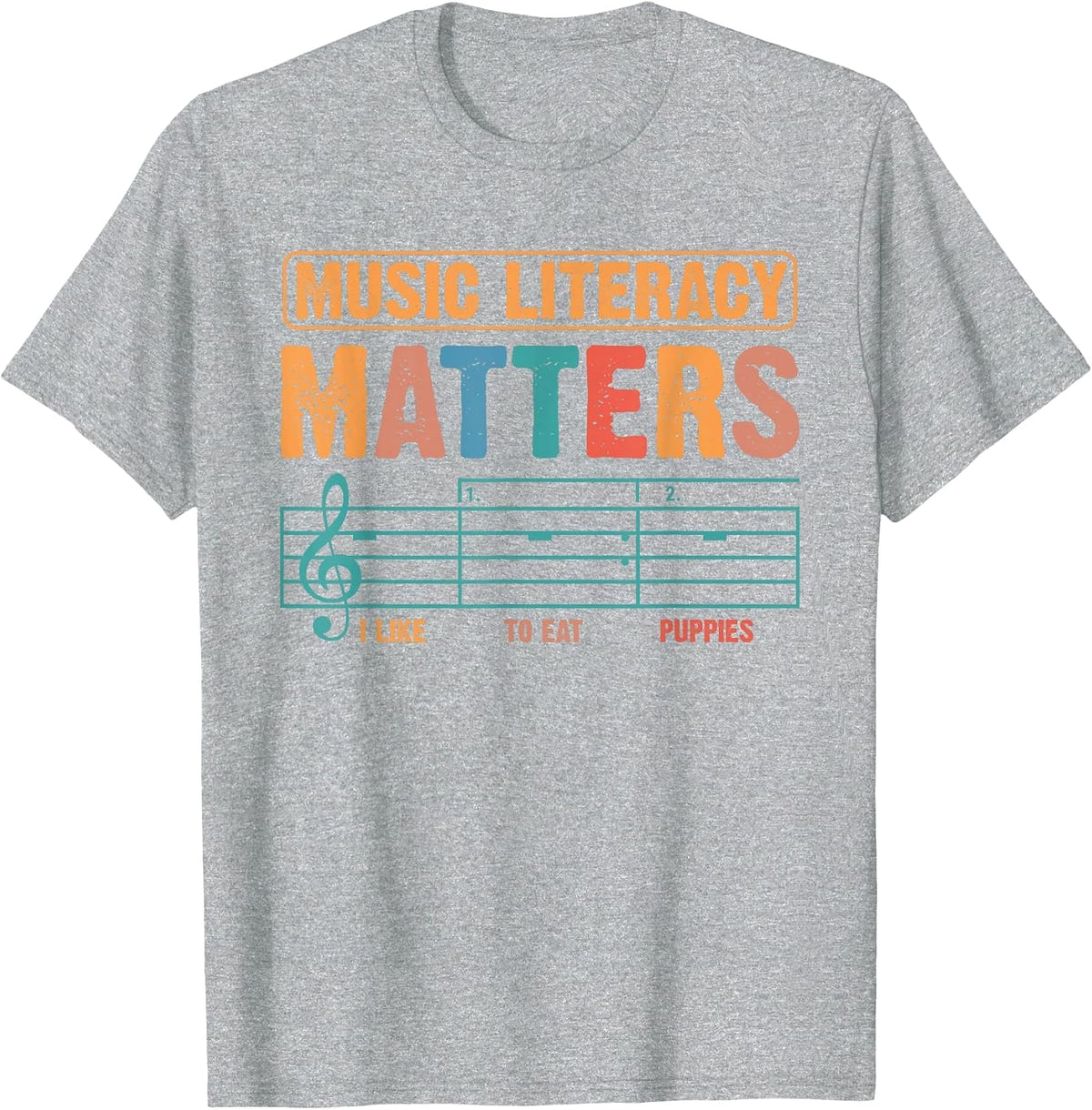 Music Literacy Matters Funny Joke Read Repeat Music Teachers T-Shirt - Heather Grey