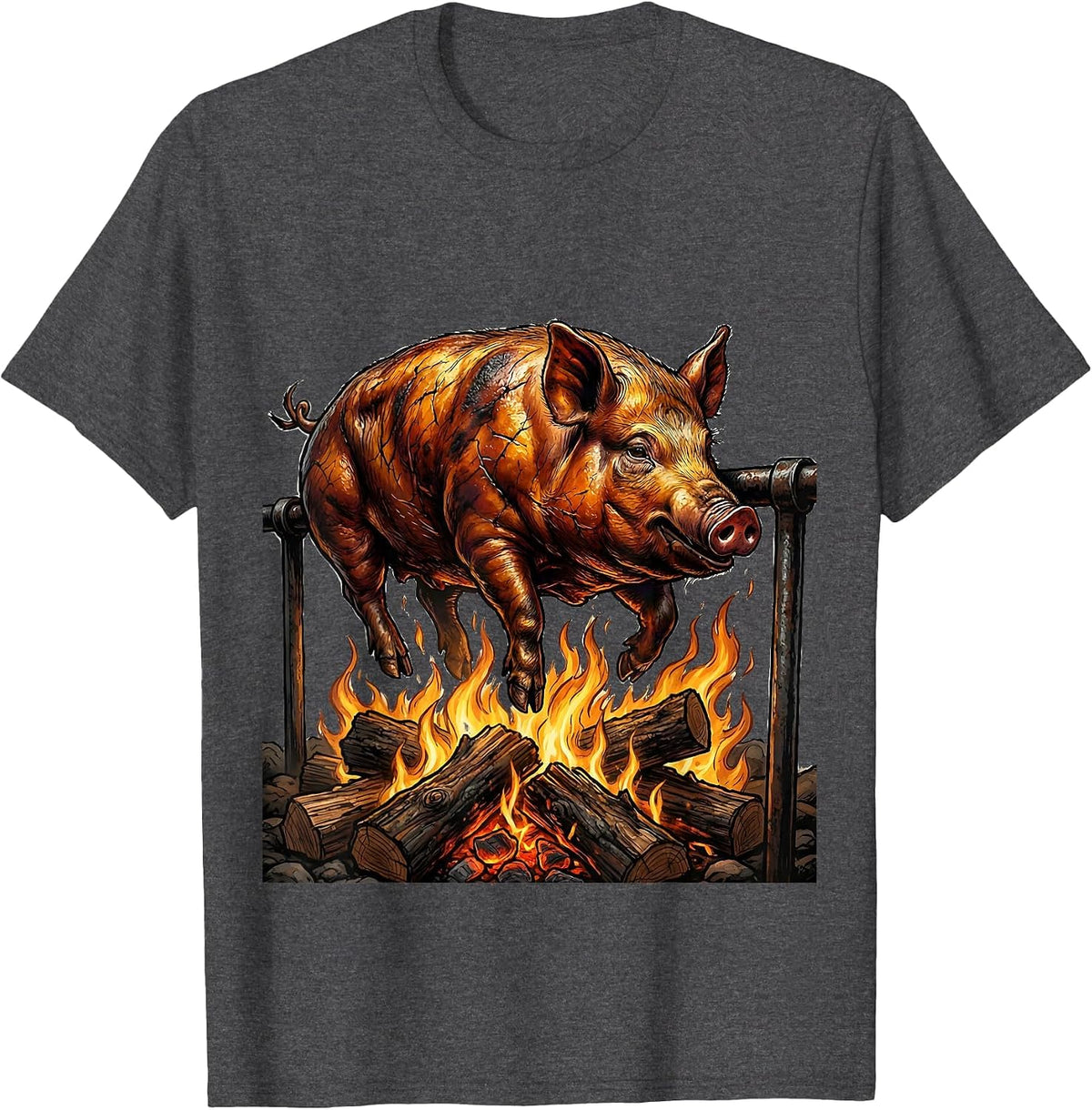 Oktoberfest Roasted Pig on Spit Illustration T-Shirt - Dark Heather Grey