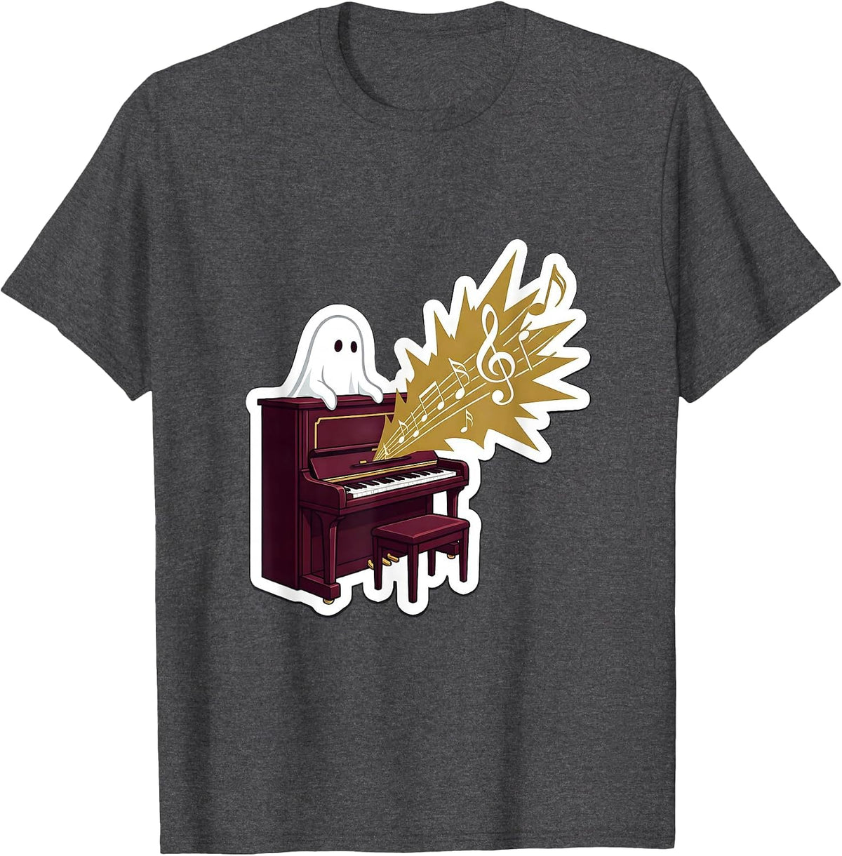 Calm Sheet Ghost Piano Music Teacher Halloween Humor T-Shirt - Dark Heather Grey