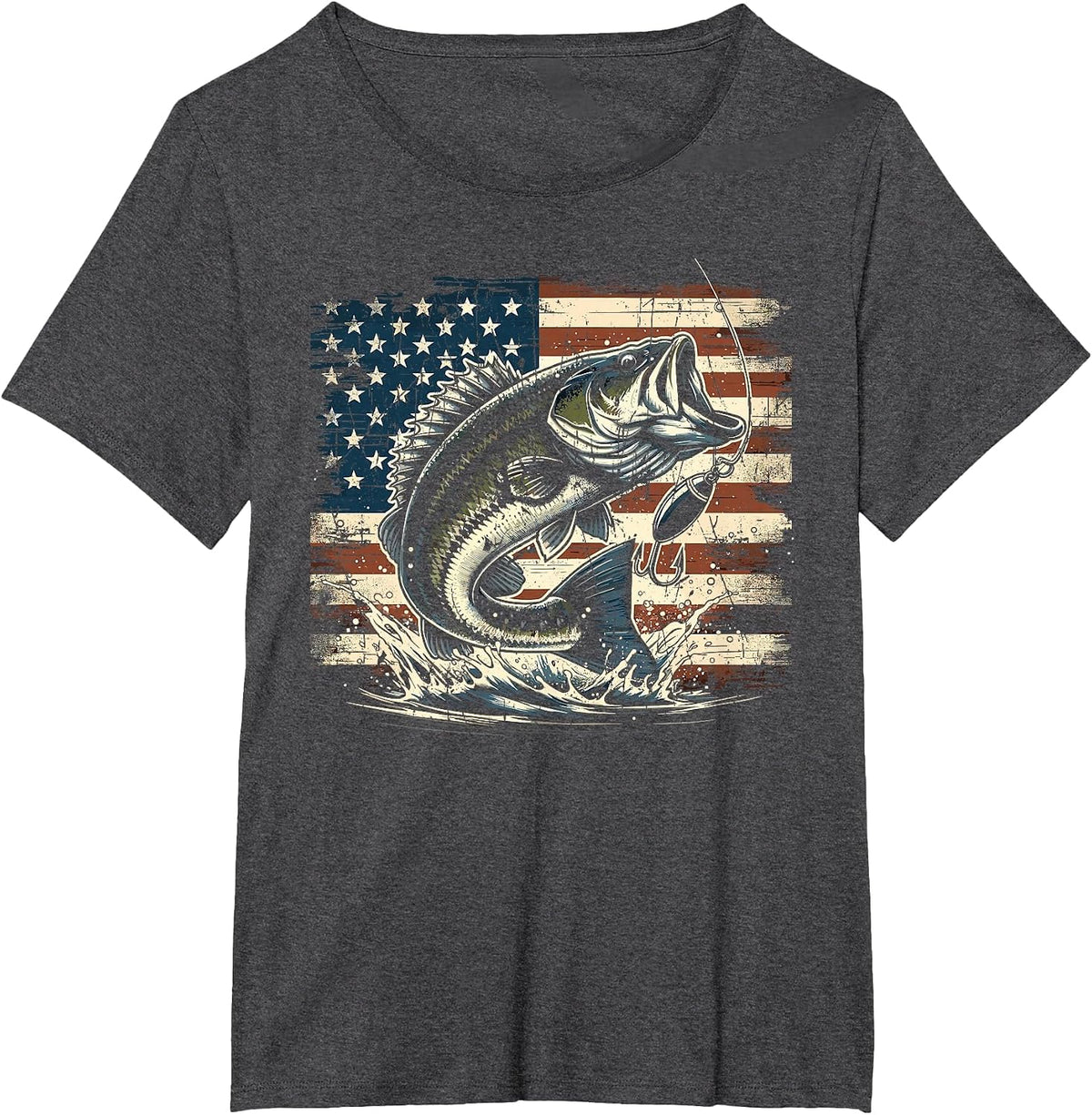 Fishing US American Flag Bass Fish Fisherman T-Shirt - Dark Heather Grey