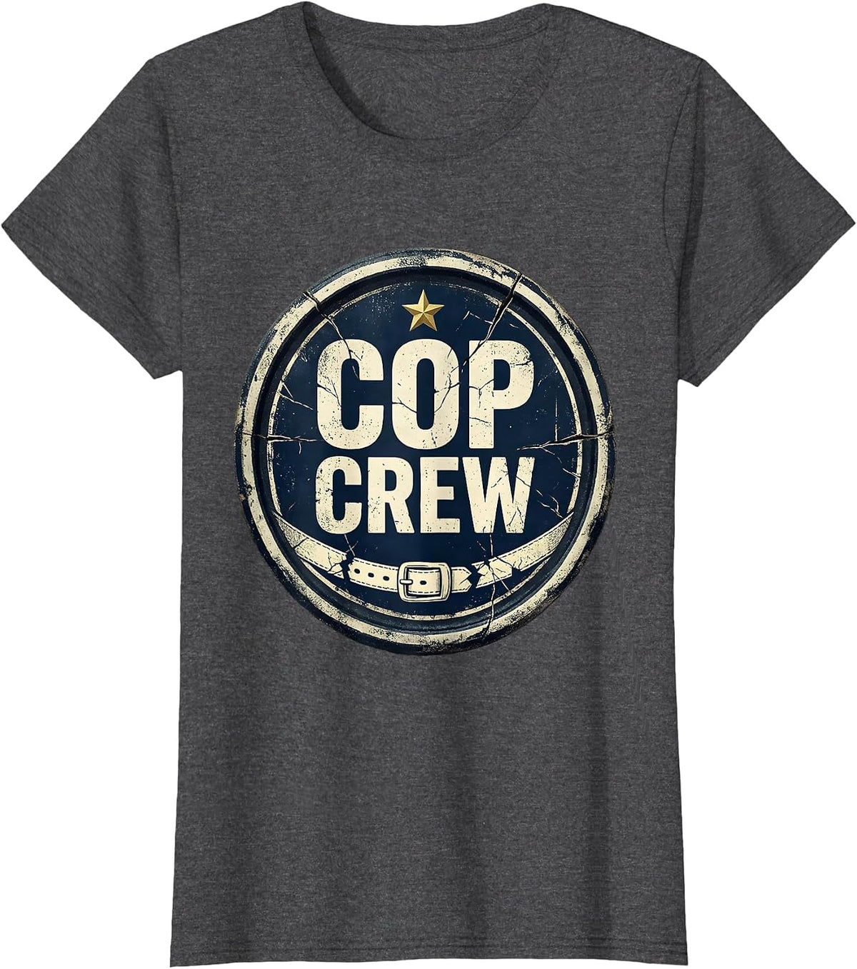 Women's COP CREW Distressed Police Officer Costume Halloween Novelty T-Shirt - Dark Heather Grey