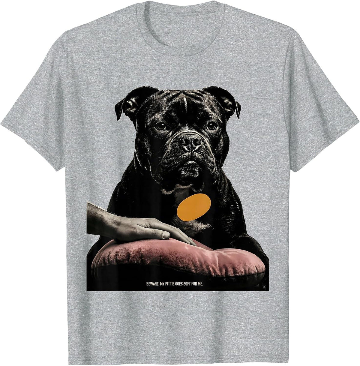Men's Beware, My Pittie Goes Soft For Me Funny Pitbull Dog Mom T-Shirt - Heather Grey