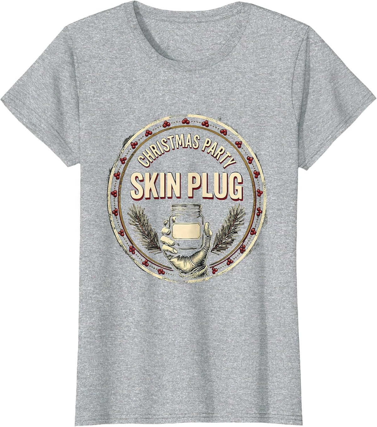 Christmas Party Skin Plug Funny Esthetician Dermatology T-Shirt - Heather Grey