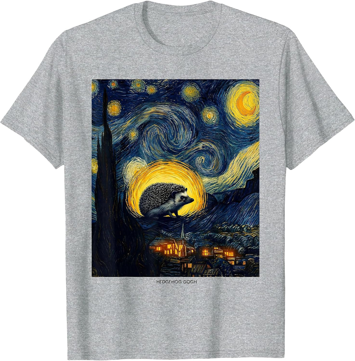 Men's Hedgehog Gogh Whimsical Van Gogh Art Lover Pet Owner Gift T-Shirt - Heather Grey
