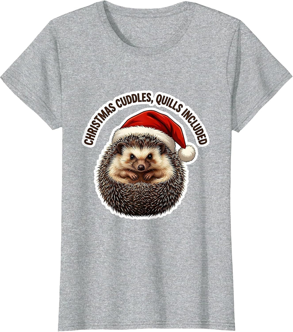 Christmas Cuddles Quills Included Cute Hedgehog Animal Lover T-Shirt - Heather Grey