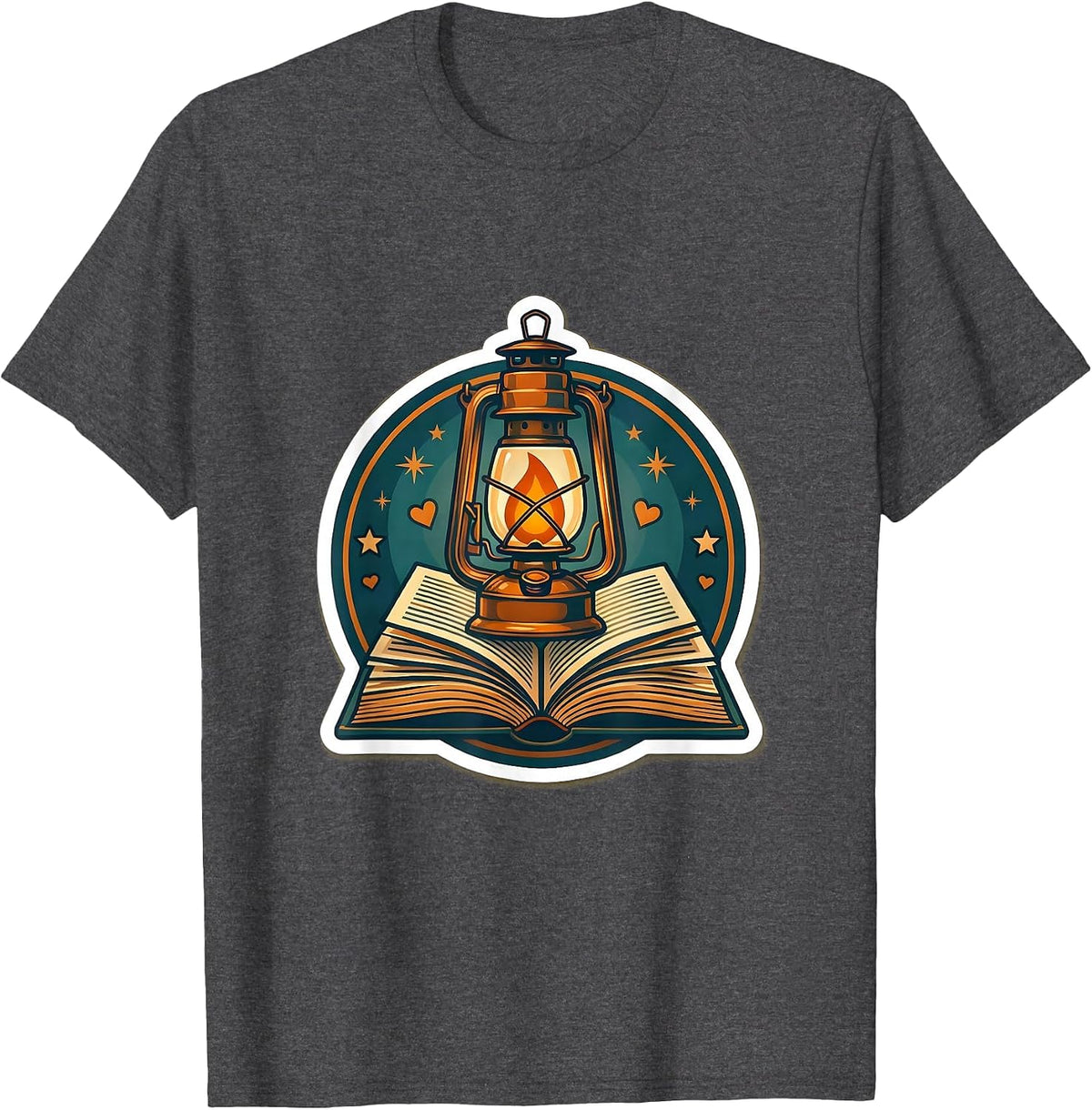 Kindness Teacher Lantern and Book Illustration T-Shirt - Dark Heather Grey