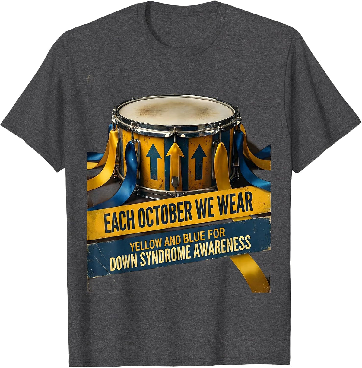 Men's Each October We Wear Yellow Blue Down Syndrome Awareness T-Shirt - Dark Heather Grey
