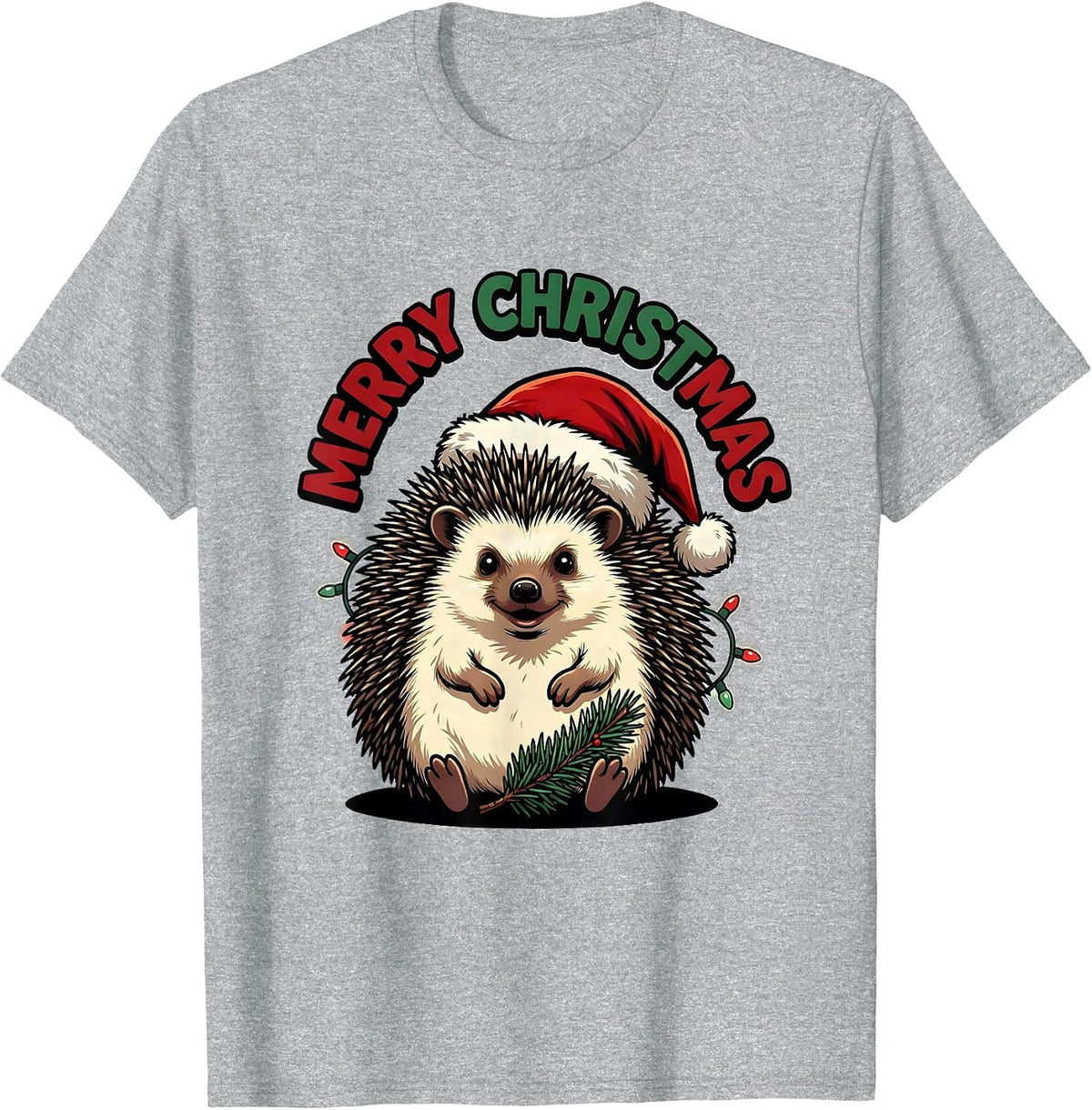 Men's Merry Christmas Cartoon Hedgehog Santa Hat Family Matching T-Shirt - Heather Grey
