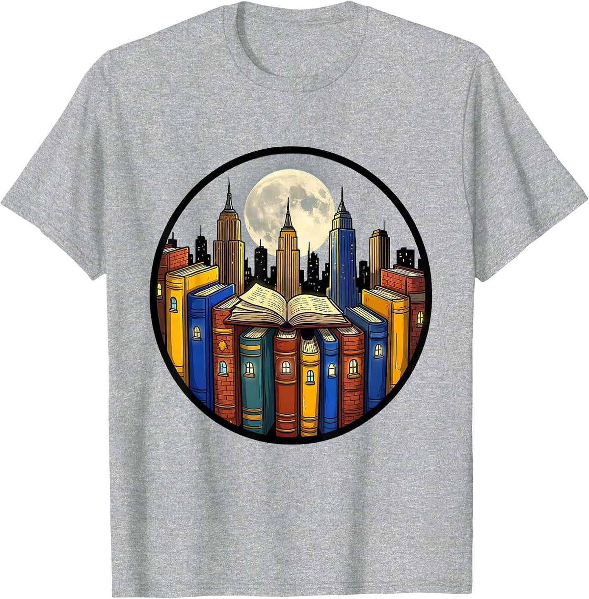Men's Book Cityscape Skyline Literary Illustration T-Shirt - Heather Grey