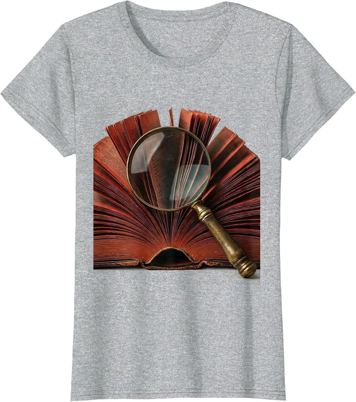 Red Teacher Magnifying Glass Book Illustration T-Shirt - Heather Grey