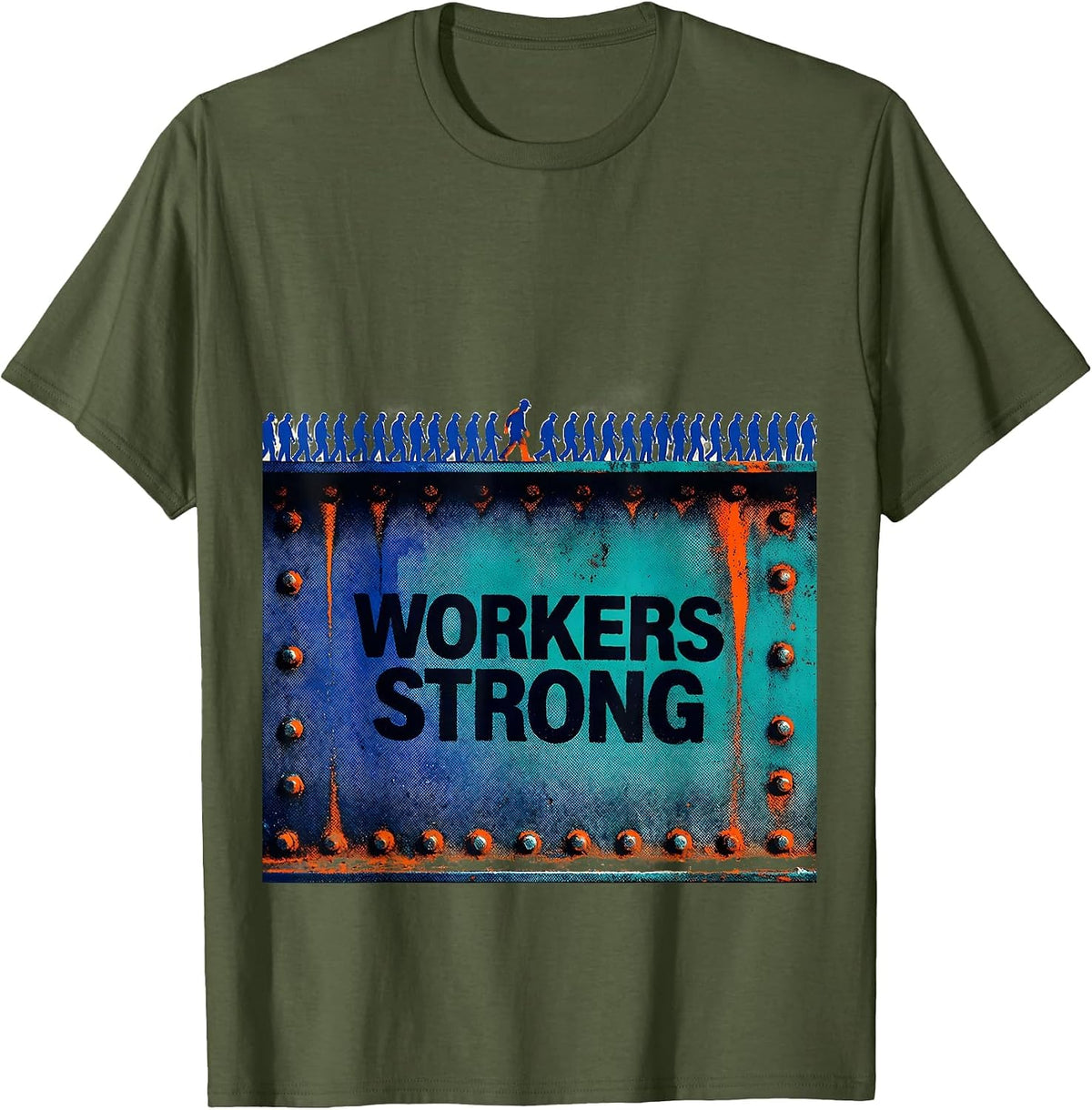 Men's Workers Strong Risograph Union Worker Solidarity Pride Labor T-Shirt - Olive Green