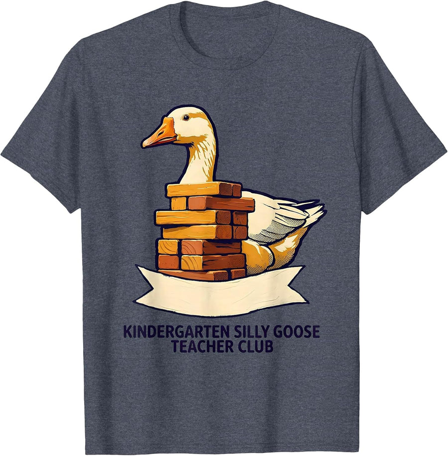 Kindergarten Silly Goose Teacher Club Funny Back to School T-Shirt - Heather Blue