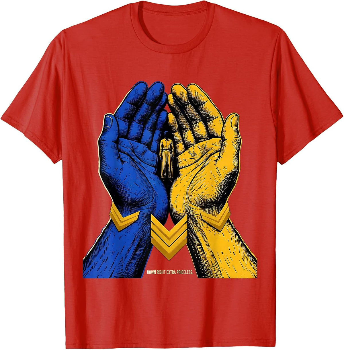 Men's Down Right Extra Priceless Linocut Down Syndrome Awareness T-Shirt - Red