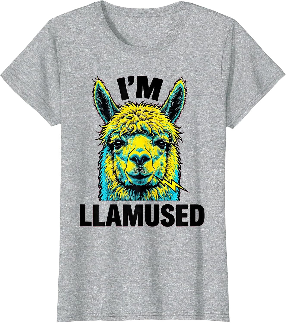 Women's I'm Llamused Pop Art Alpaca Pun Funny Novelty T-Shirt - Heather Grey