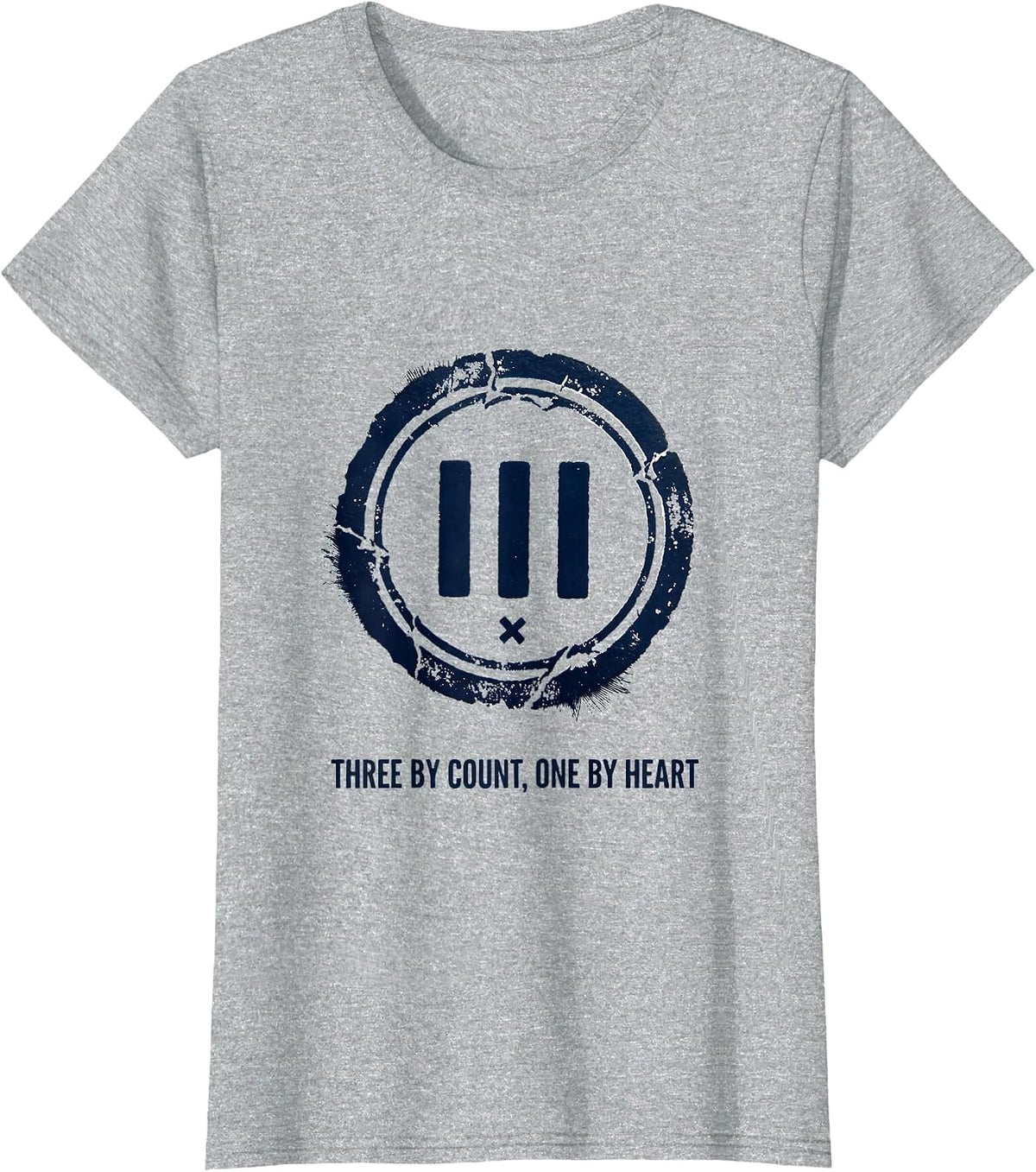 Three By Count One By Heart Down Syndrome Awareness Support T-Shirt - Heather Grey