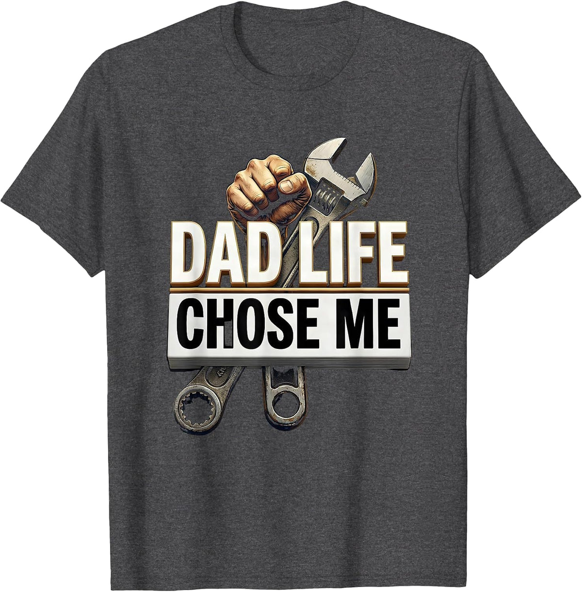 Men's Dad Life Chose Me Funny Father Design T-Shirt - Dark Heather Grey