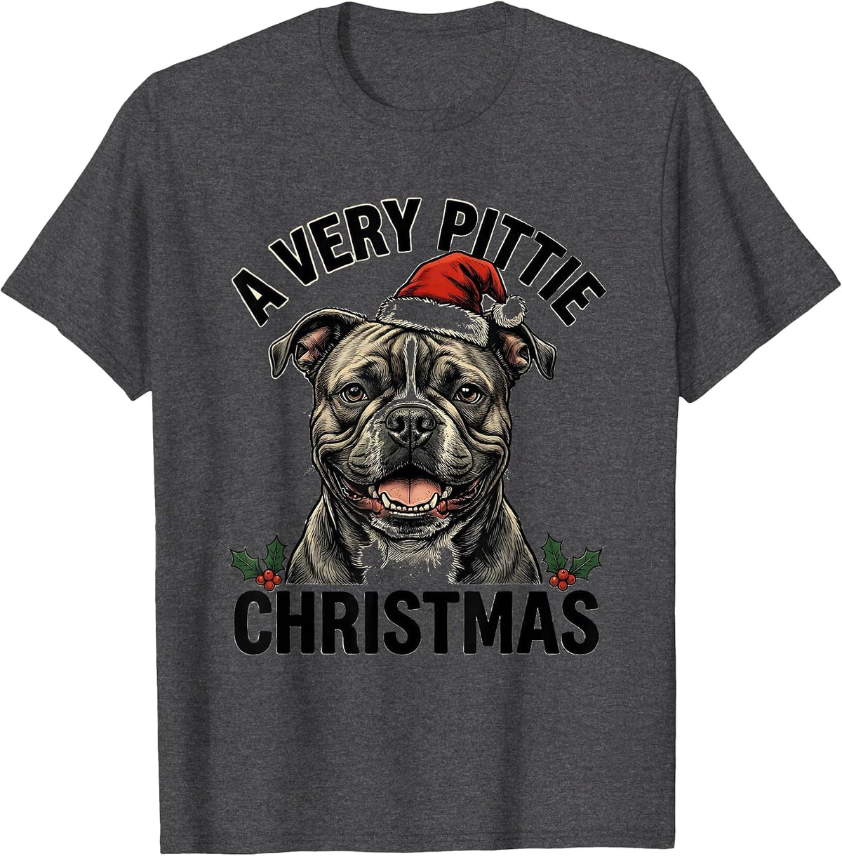 Men's A Very Pittie Christmas Funny Pitbull Lover Santa Hat T-Shirt - Dark Heather Grey